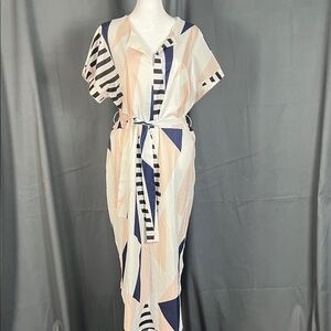 Striped and Geometric Midi Dress